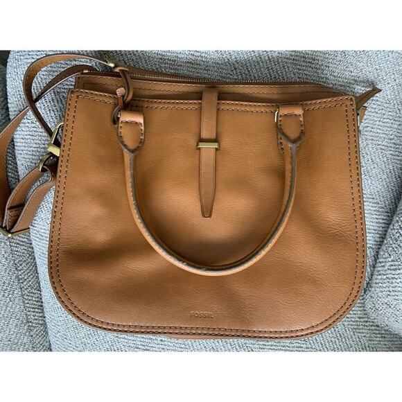Fossil Ryder Brown Cowhide Leather Double Handles Satchel/Crossbody/Shoulder Bag - Picture 12 of 13